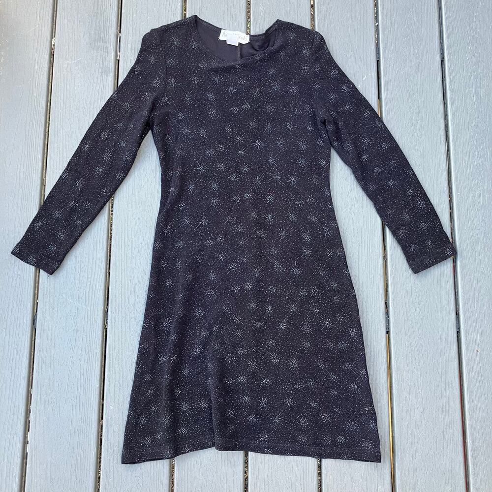 Vintage 90s black sparkly starburst long sleeve knee length dress, night out